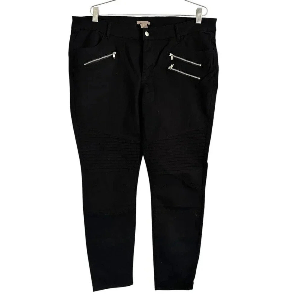 NWT H&M HM pants Jeans size 22 black skinny zipper accents